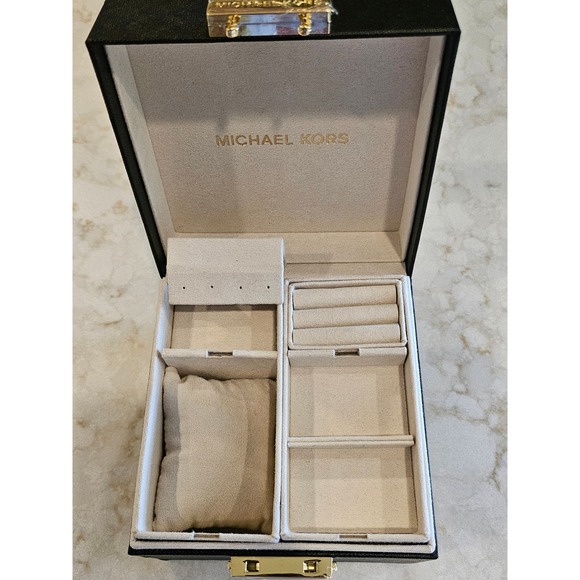 Michael Kors Jewelry Box Organizer Removable Trays Black‎ Gold Accent - Picture 3 of 7